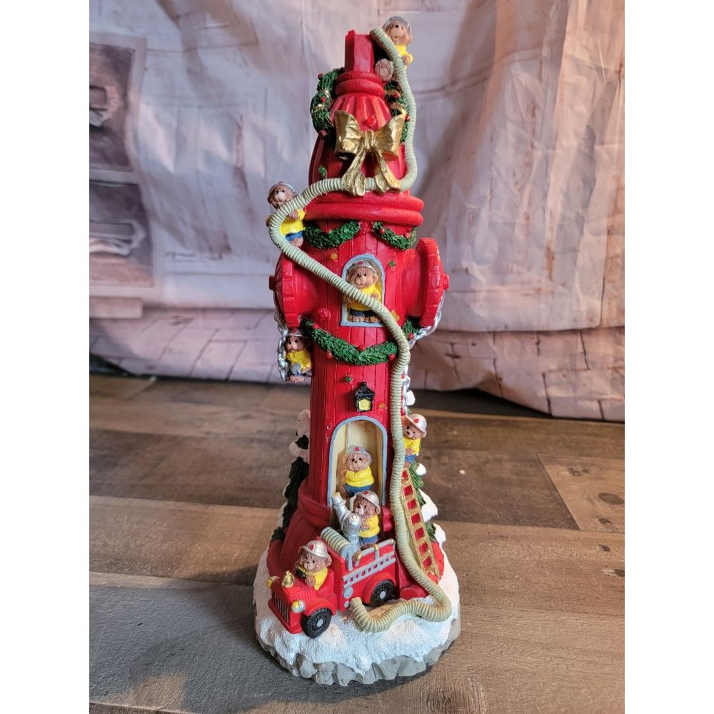Fire hydrant firefighter teddy bear light xmas fire truck statue xmas decor AS I